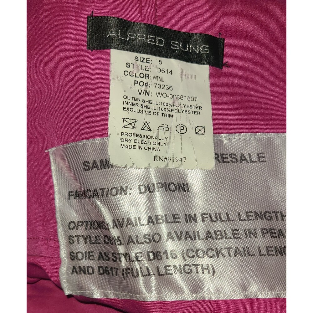 Alfred Sung NWT Watermelon Pink Dupioni Silk Strapless Dress Size 8 - Picture 7 of 8